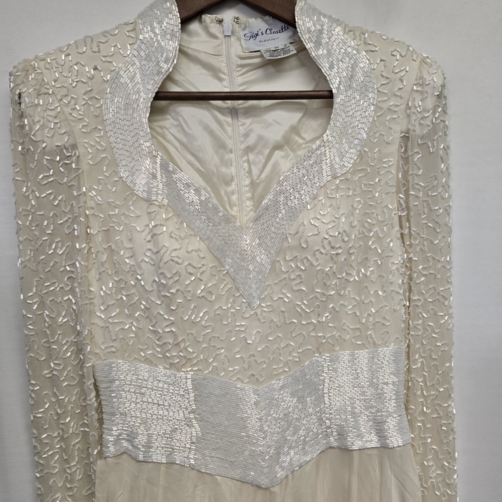 Vintage Gigi's Closette Beaded Silk Wedding Dress Long Gown Womens M 100% Silk